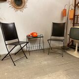 1950s vintage iron folding chairs and leather