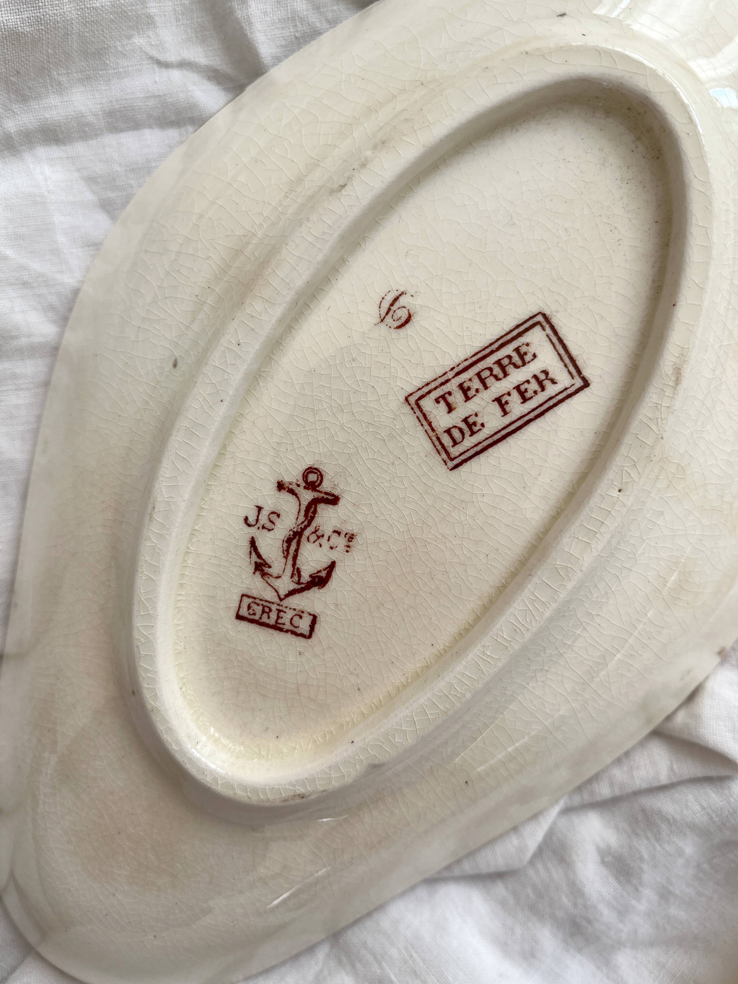 Diamond-shaped dish in "Greek" ironstone, Clairefontaine earthenware, late 19th century