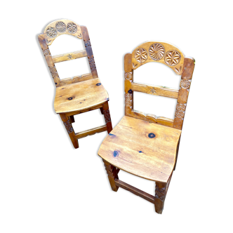 Set of 2 carved wooden chairs