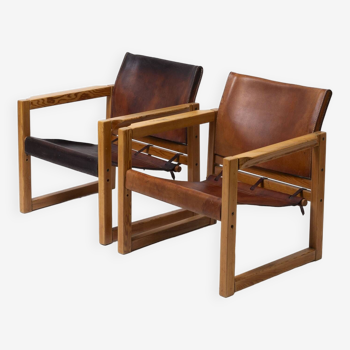 Suite de 2 chaises safari en cuir par JG Steenkamer