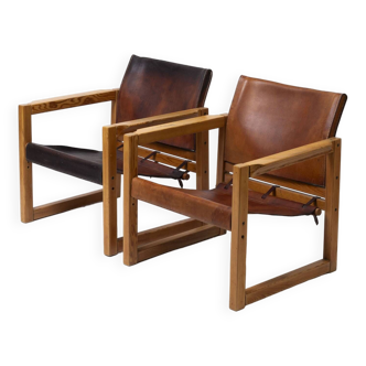 Suite de 2 chaises safari en cuir par JG Steenkamer