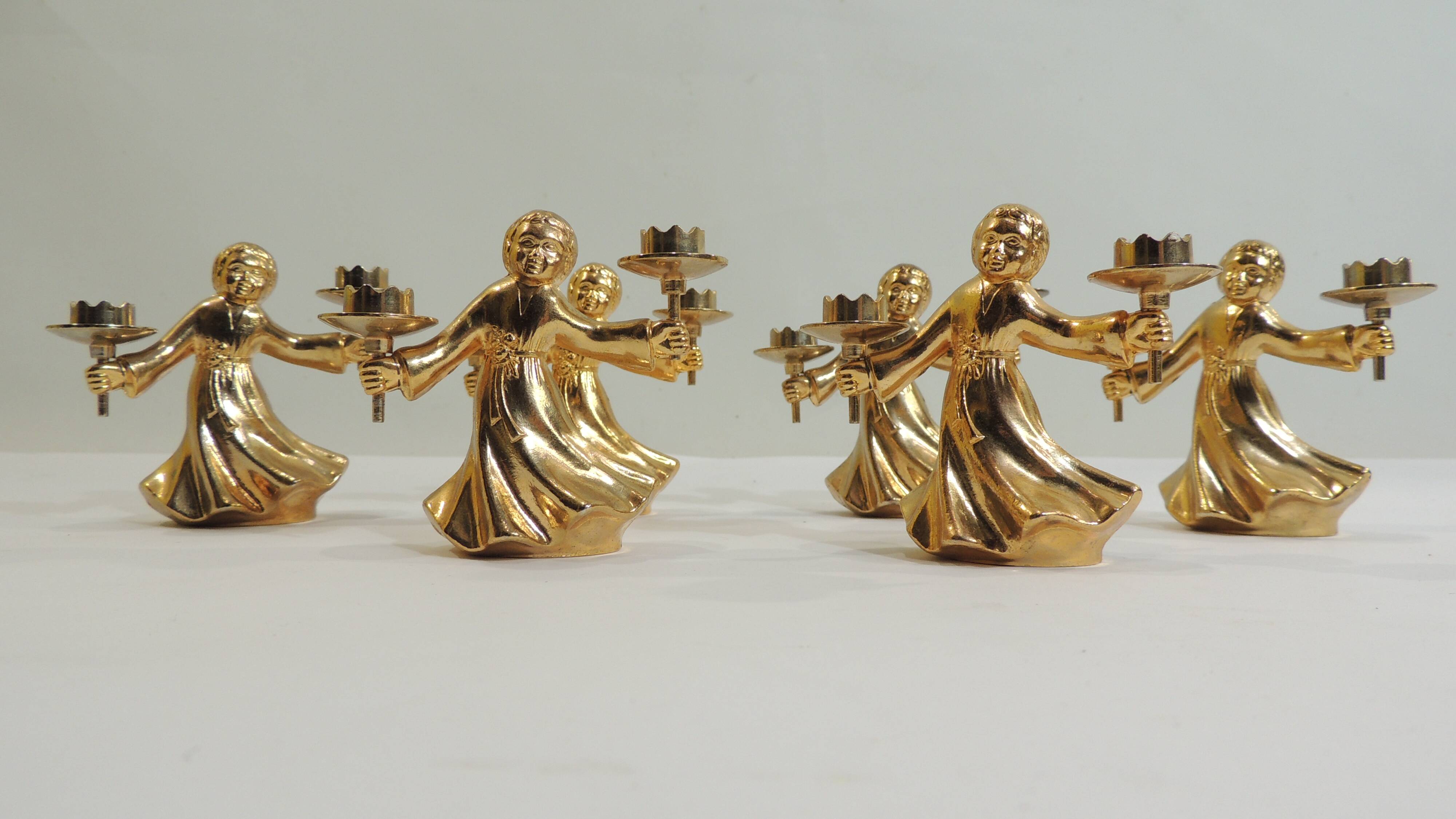 Set of 6 vintage 1970s brass figurine candle holders – Golden cherubs