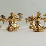 Set of 6 vintage 1970s brass figurine candle holders – Golden cherubs