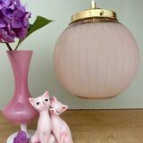 Vintage art deco globe pendant light in pink and gold granite glass