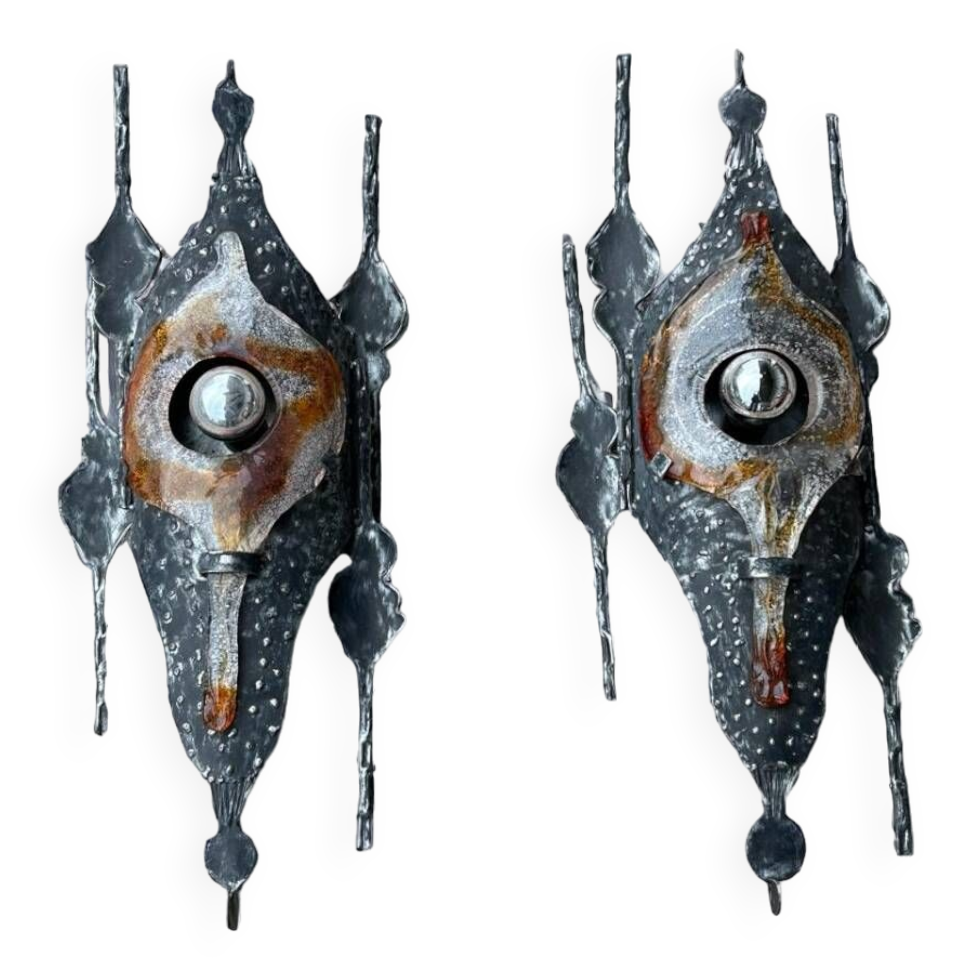 Tom Ahlstrom & Hans Ehrich - Pair Of Brutalist Sconces 1960s Metal And Glass