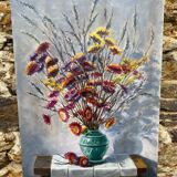 Peinture bouquet fleurs séchées J.Moy
