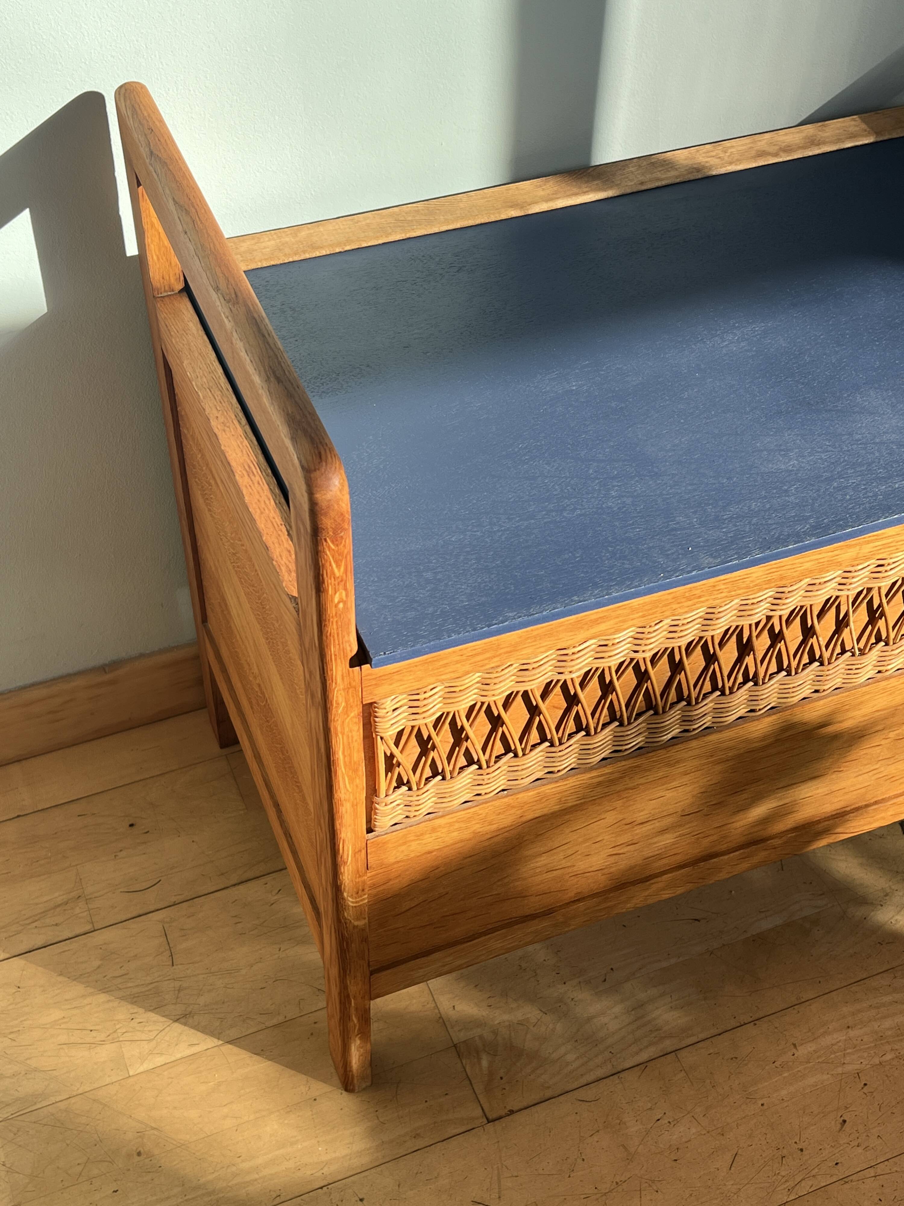 Vintage wooden and rattan toy chest