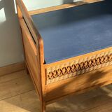 Vintage wooden and rattan toy chest