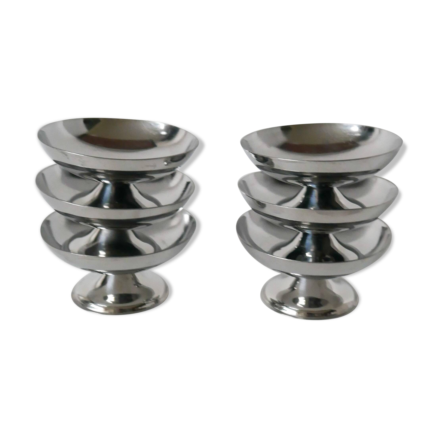 set of 6 designer stainless steel bowls 1970 9 x 5 cm