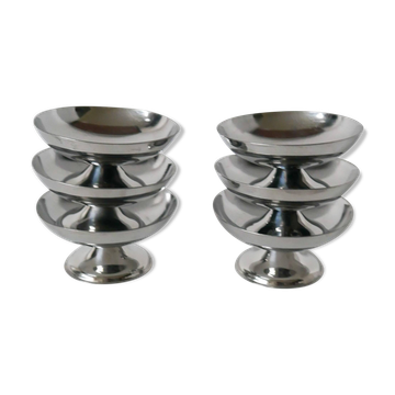 set of 6 designer stainless steel bowls 1970 9 x 5 cm