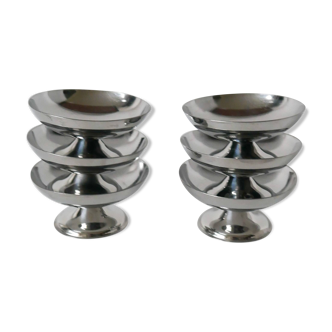 set of 6 designer stainless steel bowls 1970 9 x 5 cm