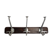 Portemanteau mural art déco en métal et bois, 3 patères, 47 cm