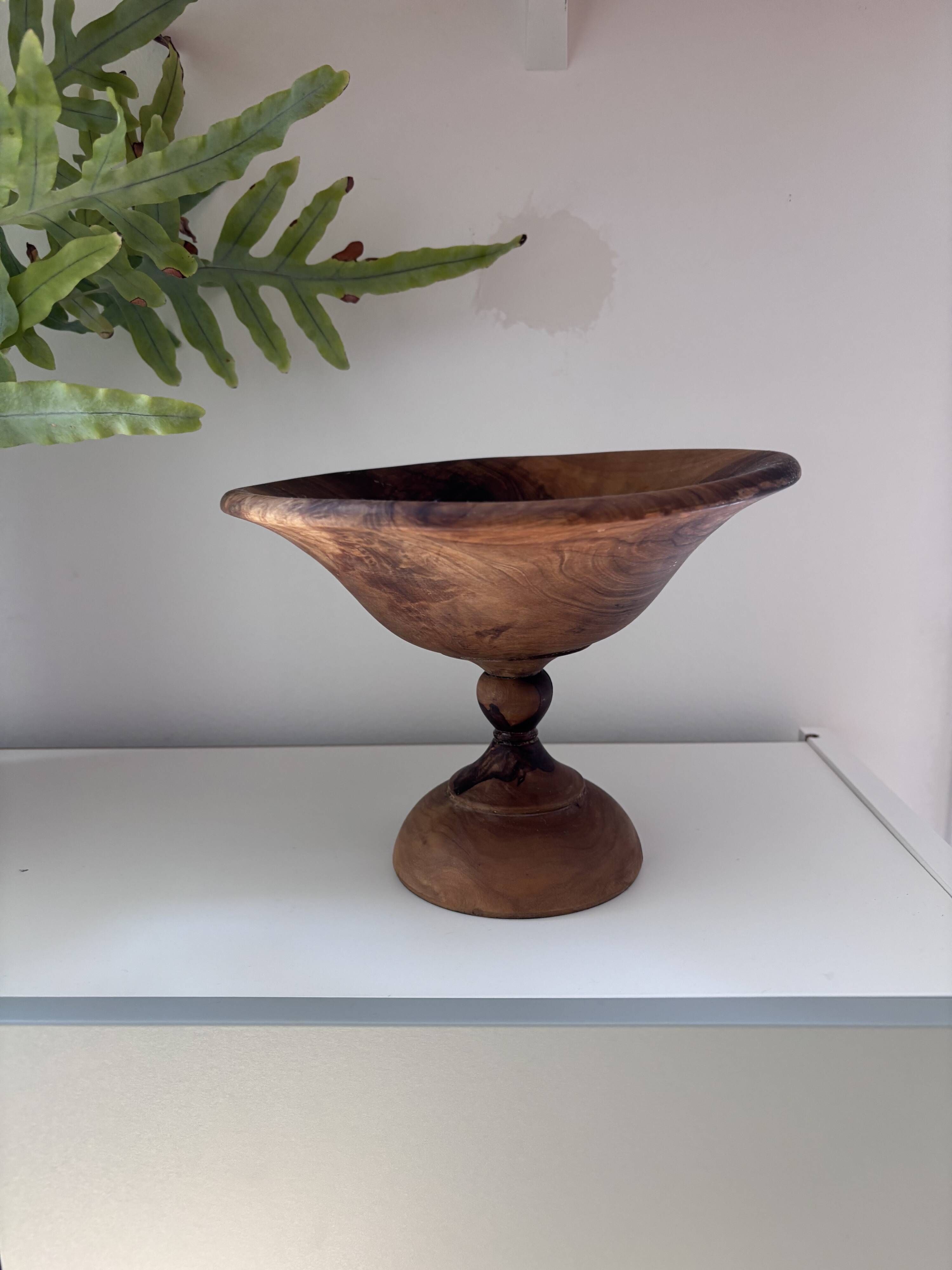 Footed bowl / Handmade turned wooden compote (Olive wood)