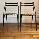 Pair of folding chairs with leopard seats, 1980