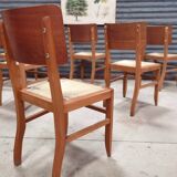 Set of 6 chairs straw wood reconstruction