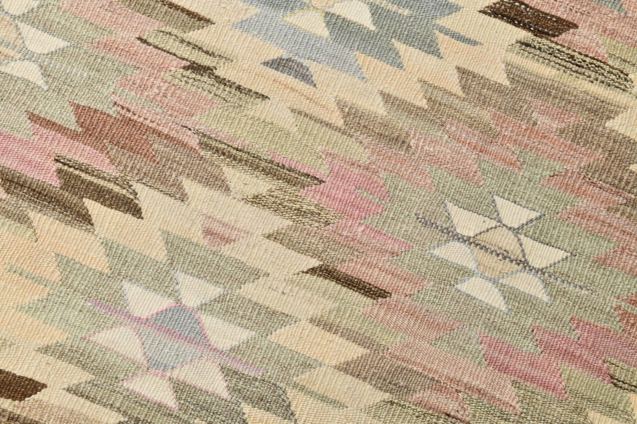 3x10 Pink & Cream Vintage Kilim Runner Rug, 81x306Cm
