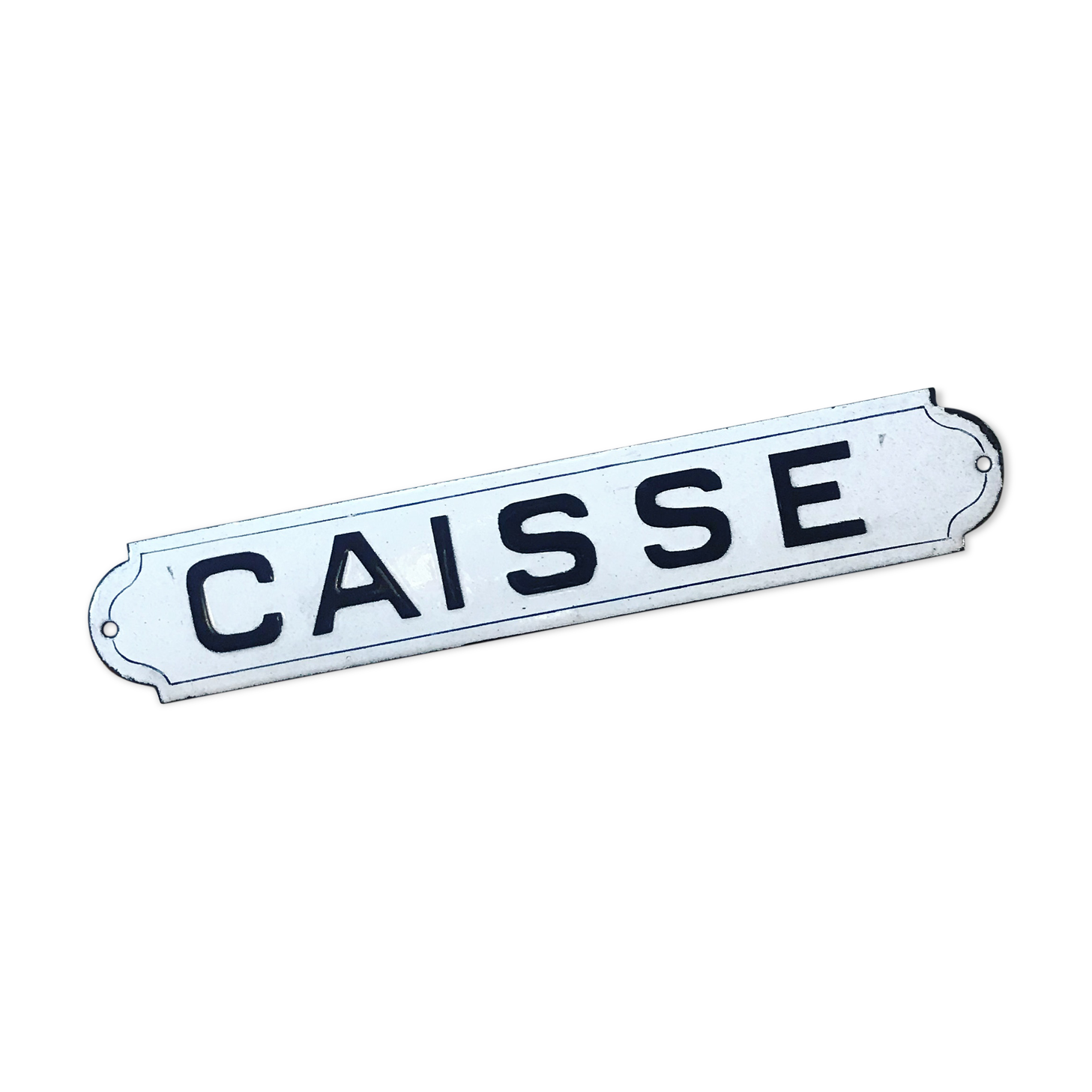 "caisse" enamelled trade plate.