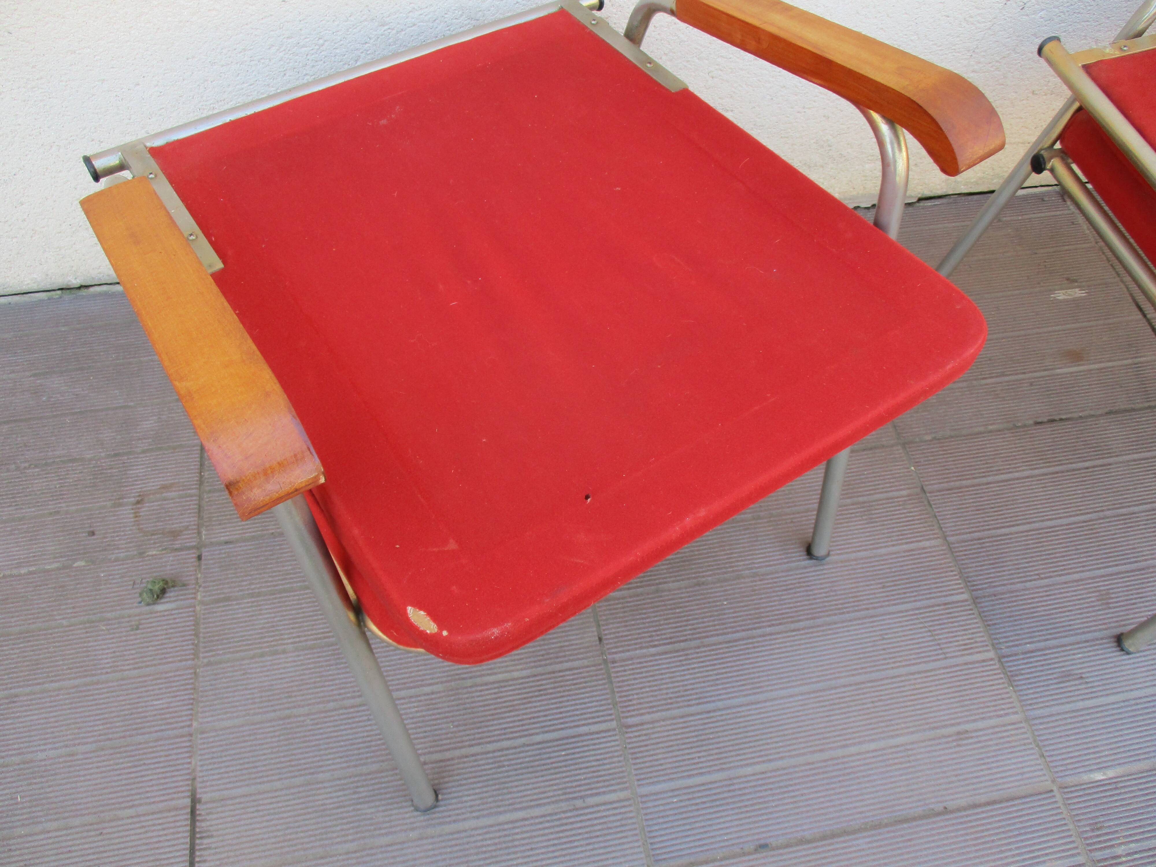 Pair vintage red velvet armchairs 50/60 years