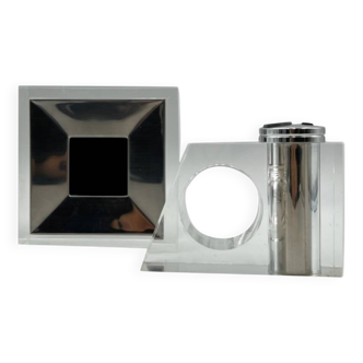 Vintage Guzzini ashtray and lighter – Design Fabio Manlio Ciocca – 70s