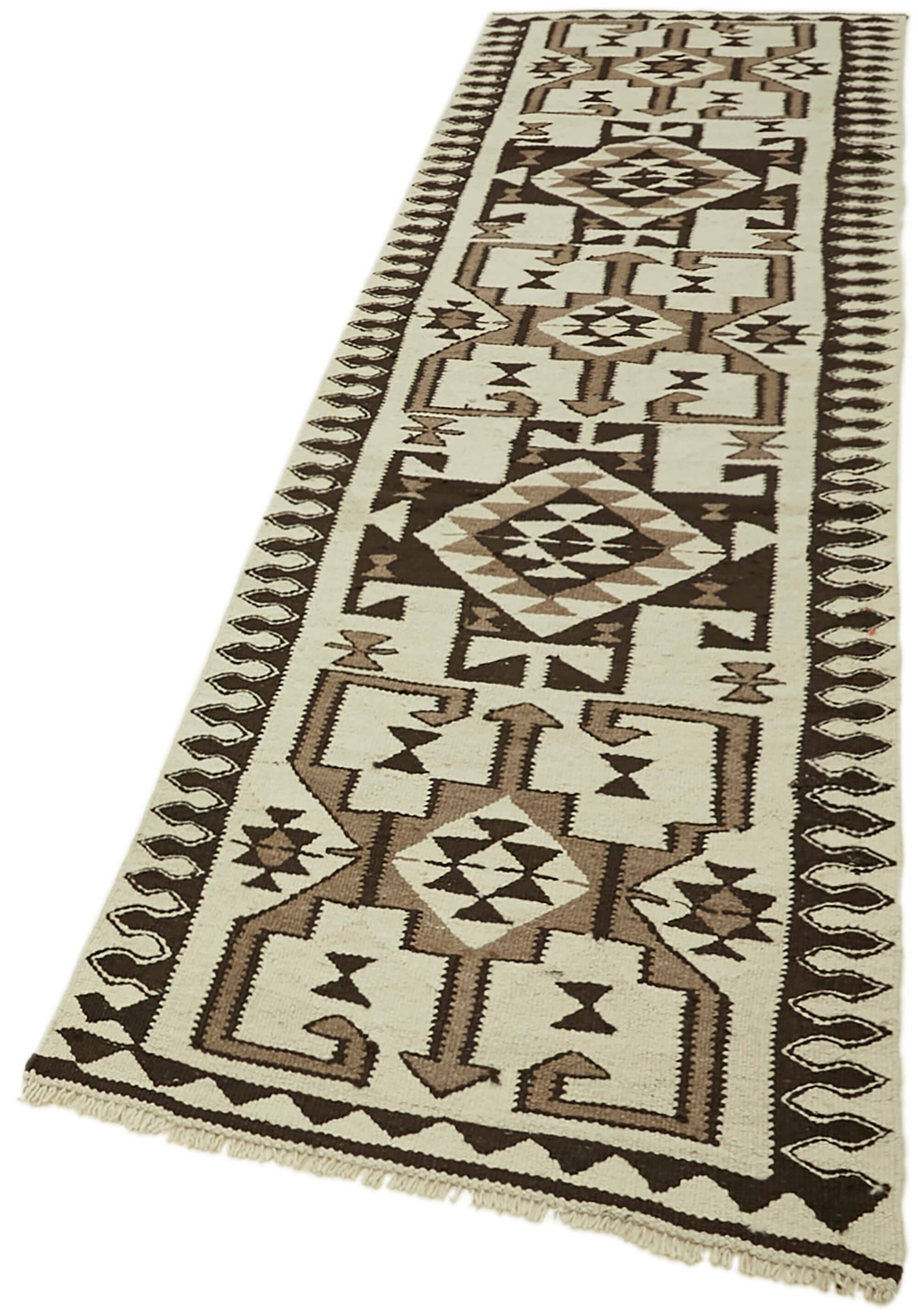 Turkish Handwoven Vintage Herki Kilim 92 cm x 325 cm
