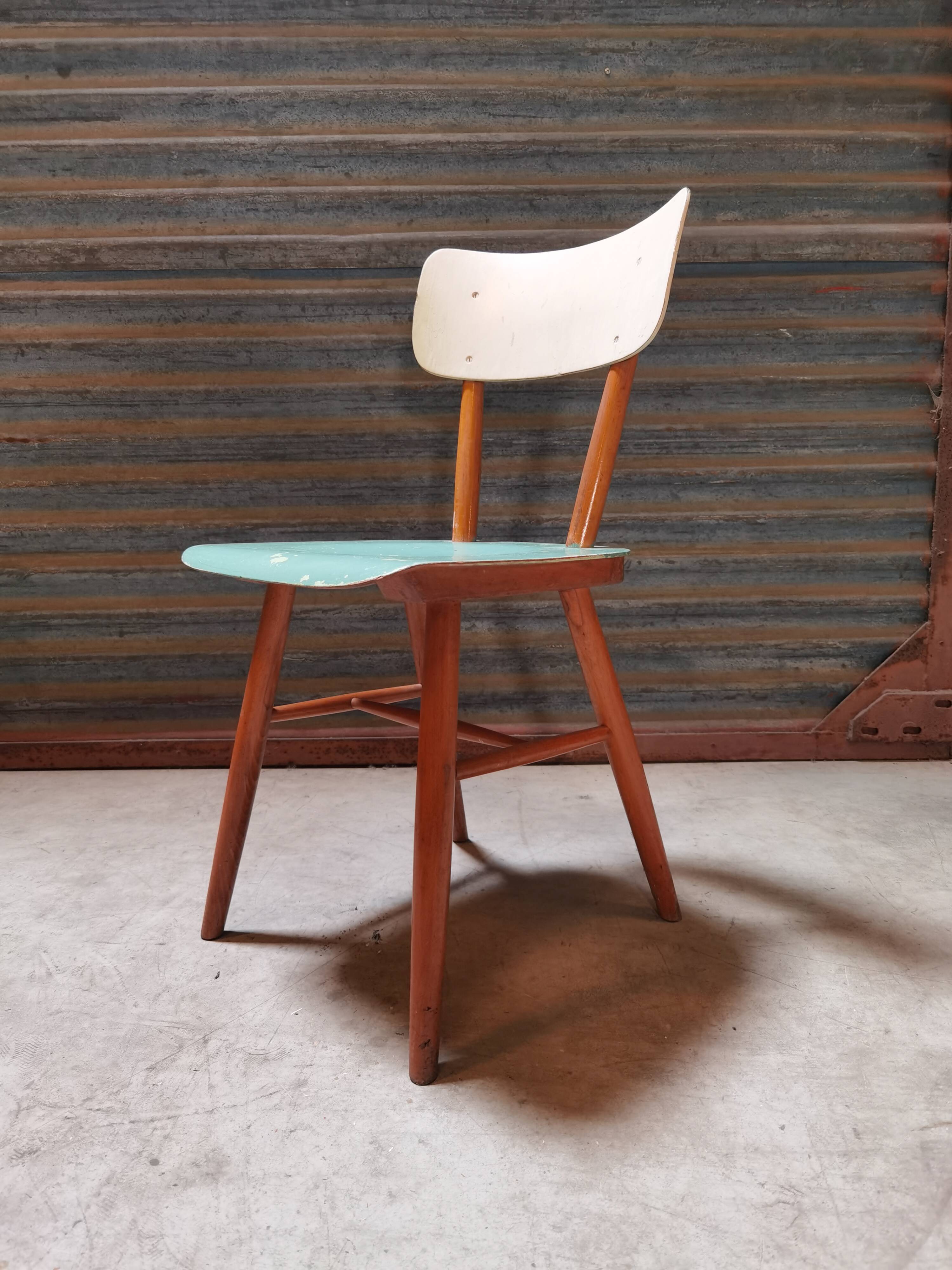 Chair ton light blue wood czech republic 1960