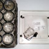 Vintage 1960s German iron ring glass ceiling lamp by Limburg