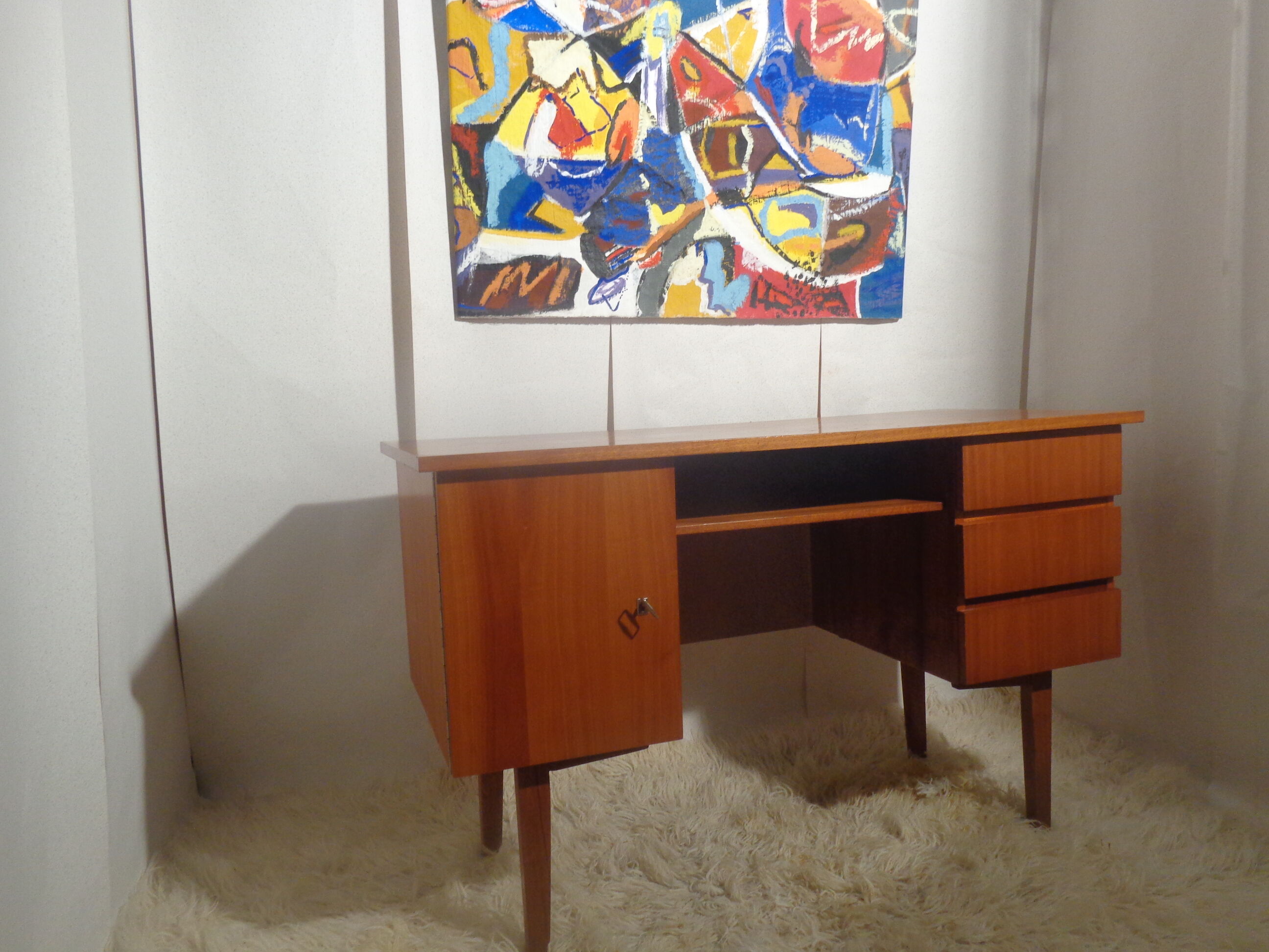 Scandinavian vintage office of the 60s light oak