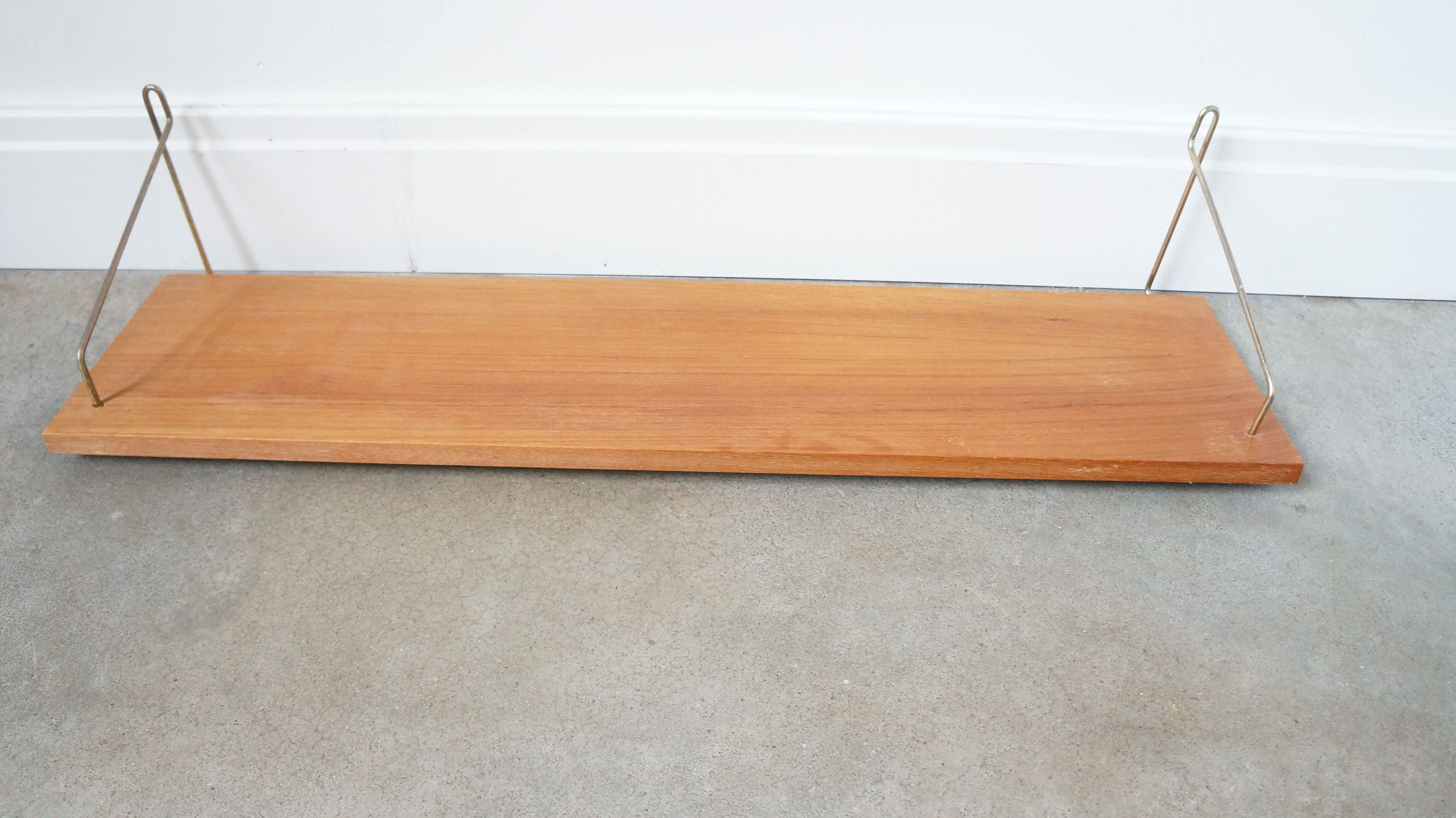 Vintage floating shelf teak brass brackets scandinavian