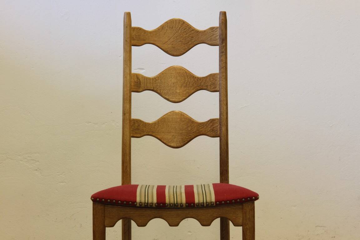 Vintage 1960s Danish brutalist ladderback oak chairs in the style of Kjærnulf