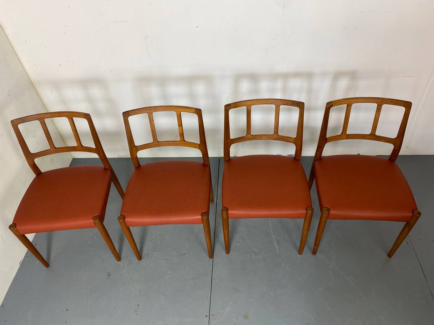 Mid-Century Danish Teak and Leather Dining Chairs by Johannes Andersen for Uldum Møbelfabrik, 1950s, Set of 4