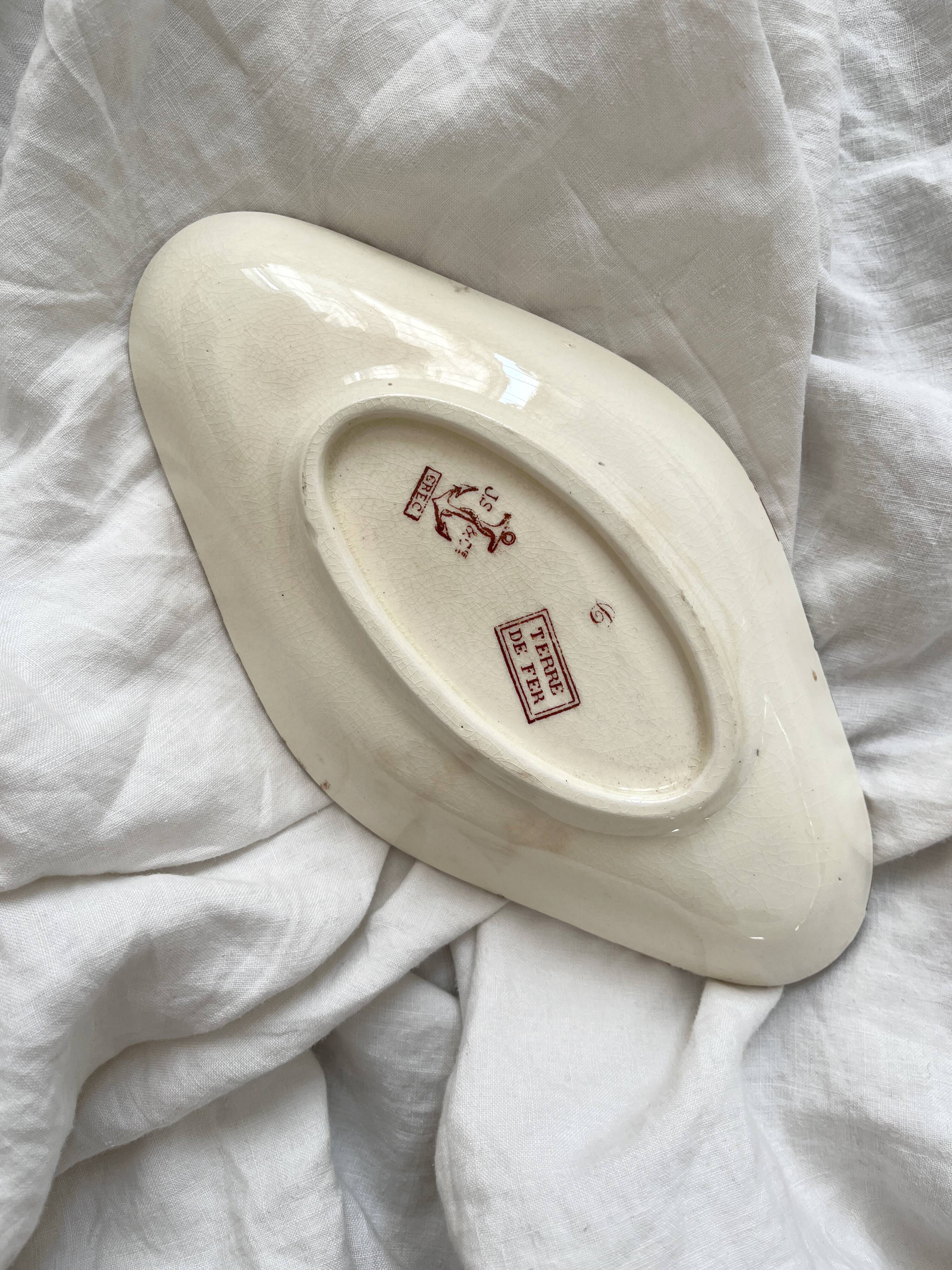 Diamond-shaped dish in "Greek" ironstone, Clairefontaine earthenware, late 19th century