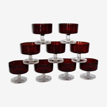9 red glass champagne cups