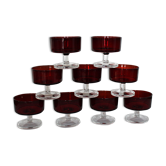 9 red glass champagne cups