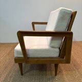 1950s restored oak bench with asymmetrical legs