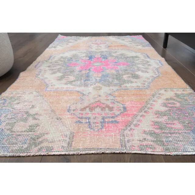 Vintage Turkish Oushak Handmade Wool Cotton Orange Area Rug 99x192