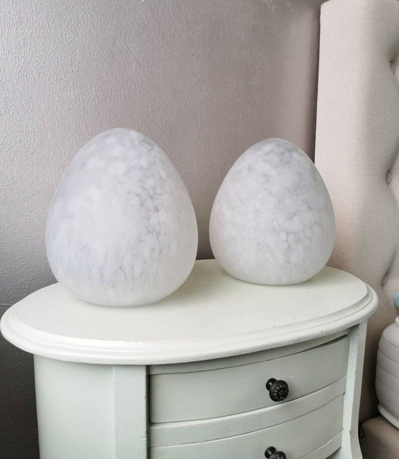 Set of 2 vintage white glass table lamps, 80s