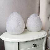 Set of 2 vintage white glass table lamps, 80s