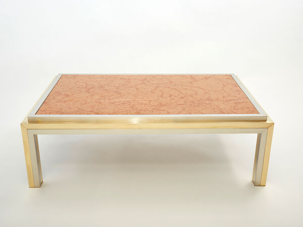 Table basse chrome laiton marbre rouge Romeo Rega 1970