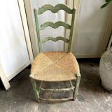 Provençal chair in water green wood and woven straw