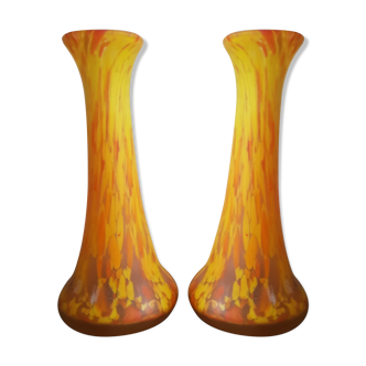 2 old glass paste vases