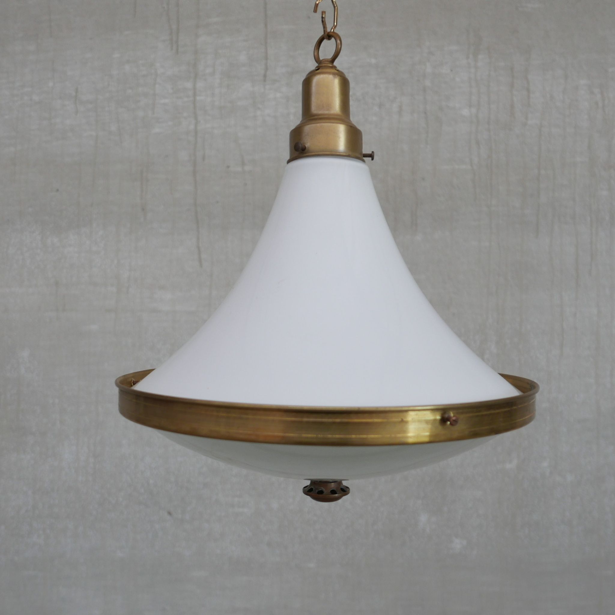 Dutch two tone opaline and brass pendant light