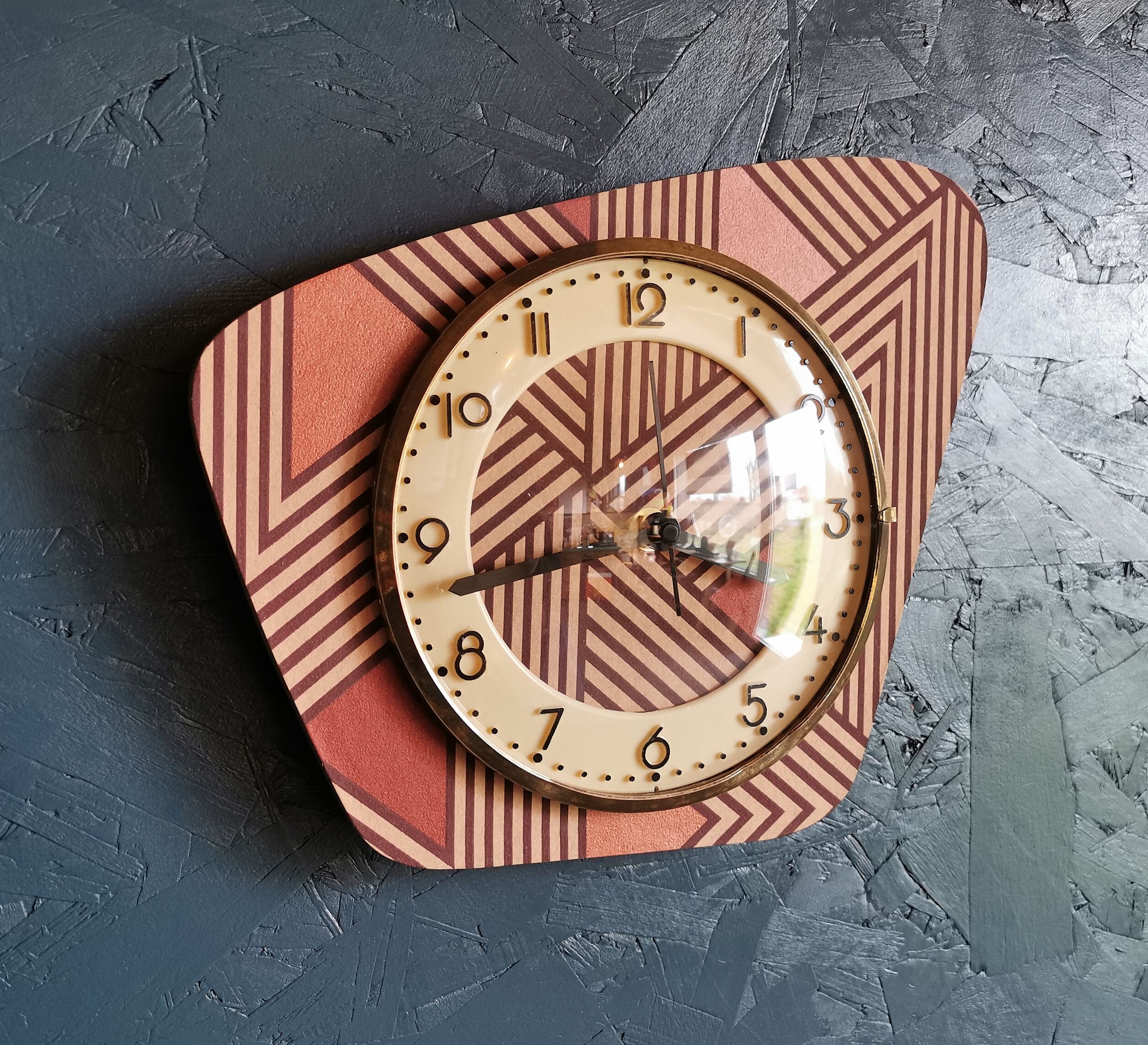 Vintage clock asymmetrical silent wall clock "pink copper"