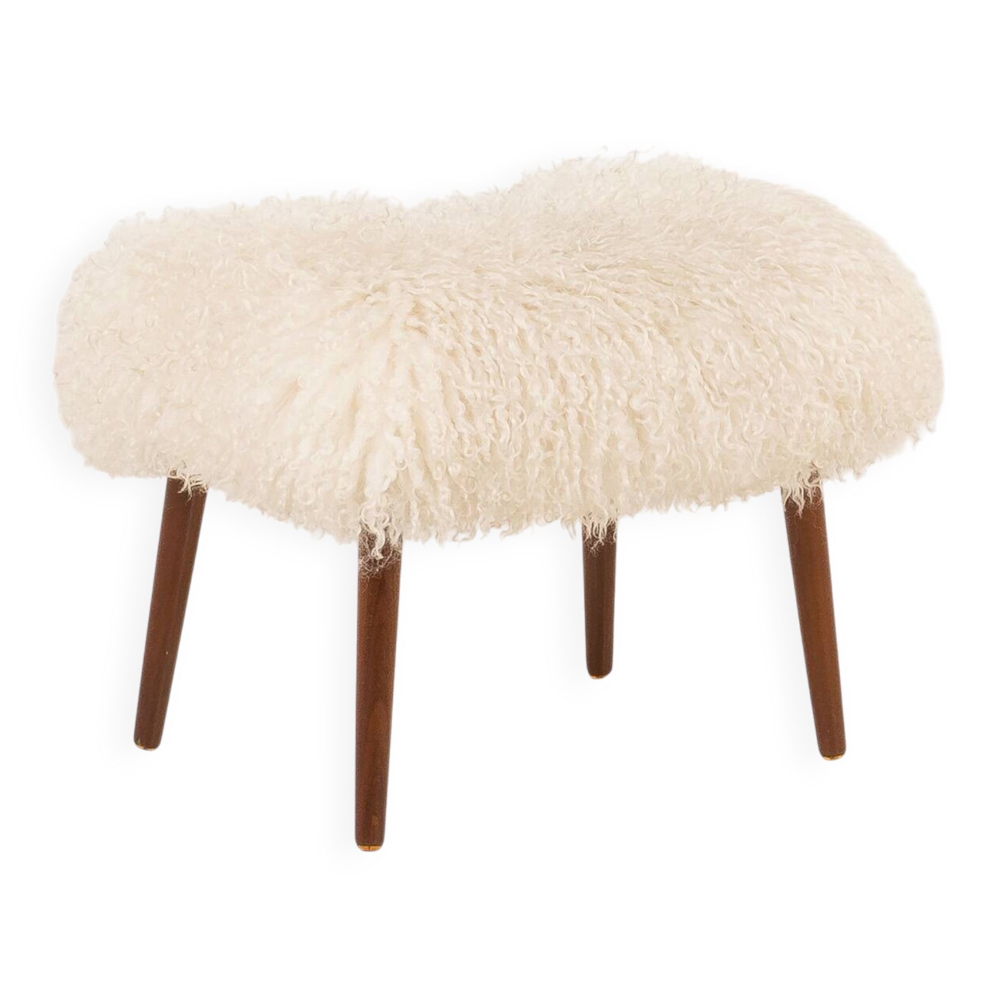 Danish mid century footstool in longhair sheepskin, 1960s