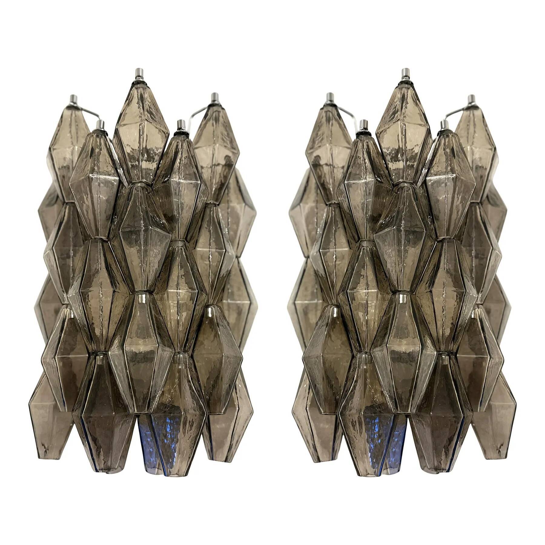 Set of Two “Poliedri” Murano Glass Wall Sconce in Venini Style