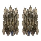 Set of Two “Poliedri” Murano Glass Wall Sconce in Venini Style