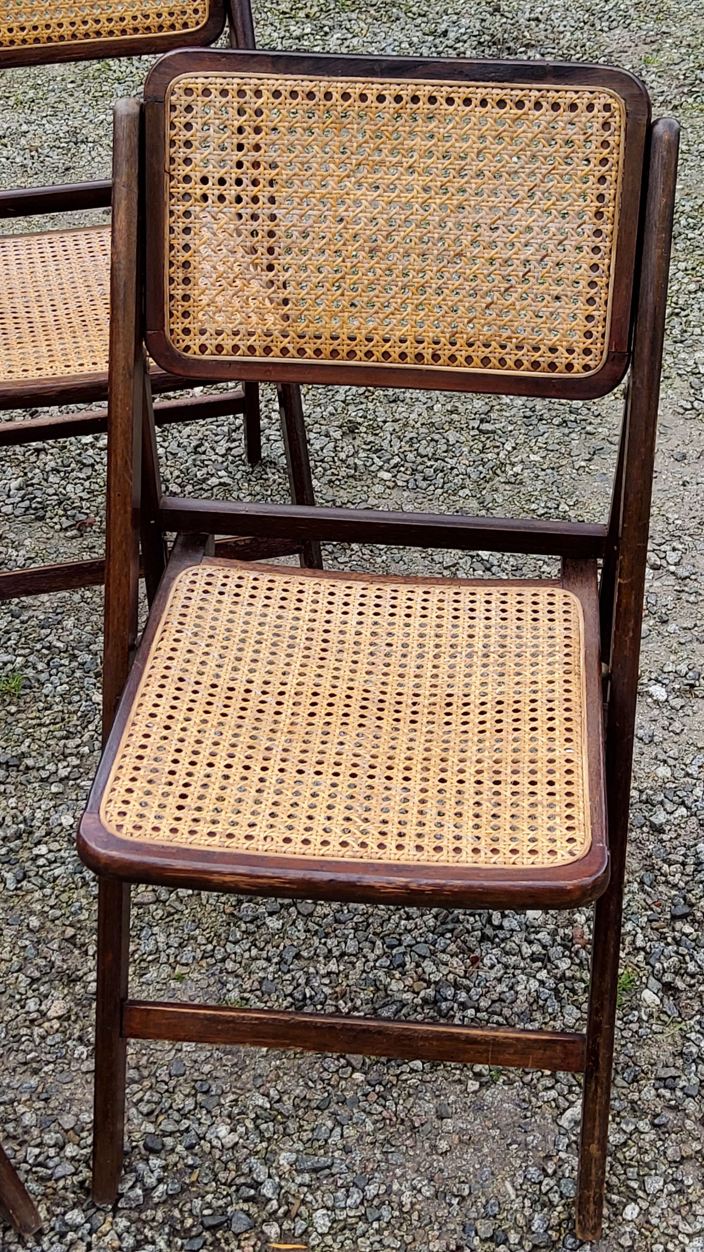 Set of 4 folding chairs wood and canning of the 70s