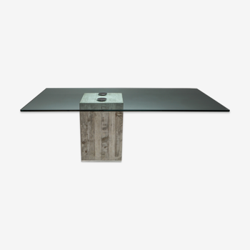 Saporiti concrete and glass dining table - 1970's