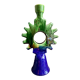Sun candle holder in green and blue glazed terracotta