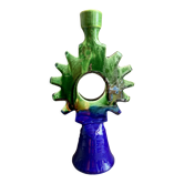 Sun candle holder in green and blue glazed terracotta