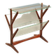 Vintage magazine rack in beech, glass and brass, Italian design from the 1950s.